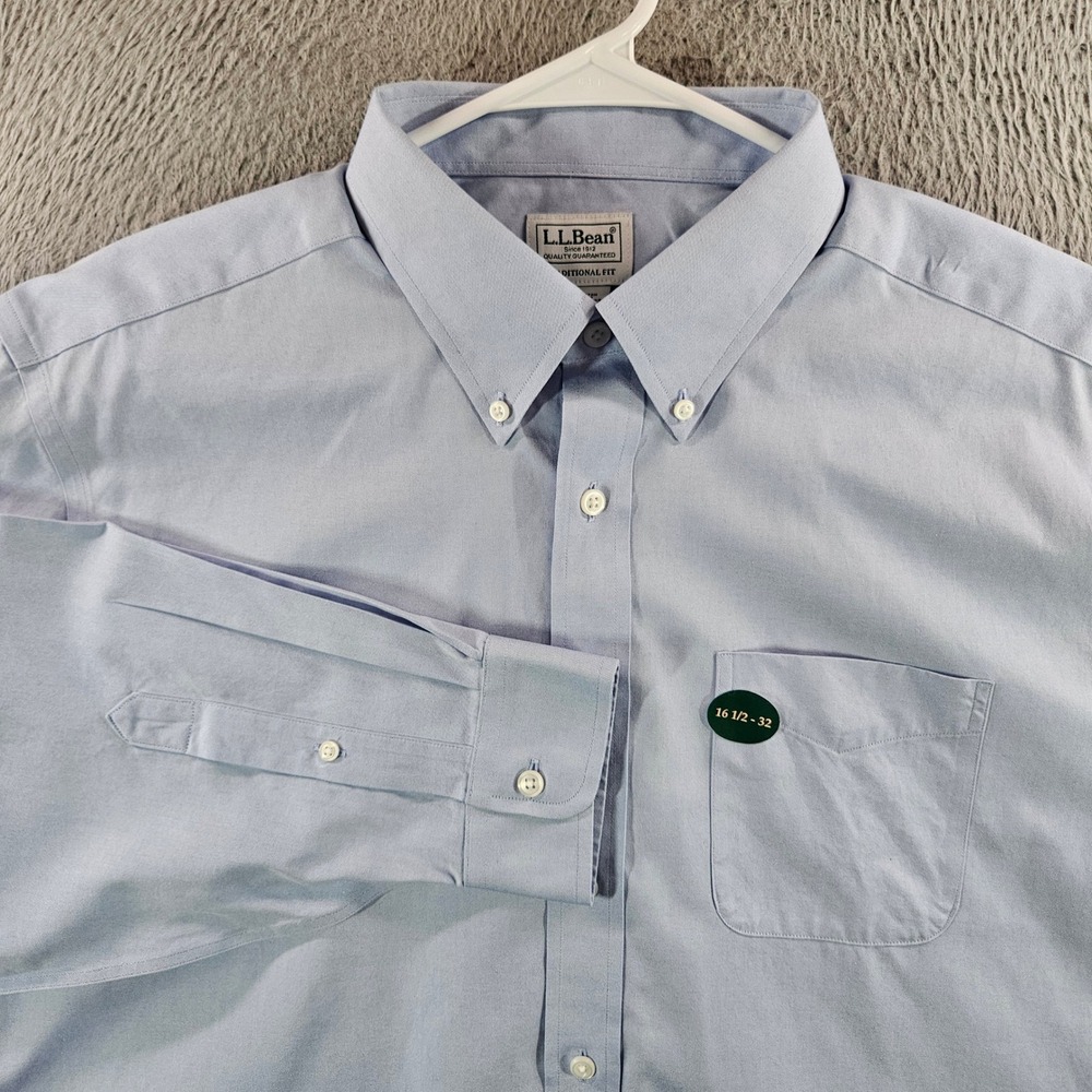 LL Bean Mens 16.5 32 Light Blue Oxford Shirt Traditional Fit Cotton NEW